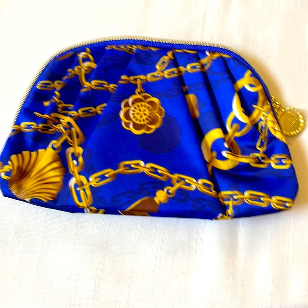 ESTEE LAUDER BLUE GOLD GLAMOR MAKE UP COSMETICS BAGS RECYCLED MATERIAL NEW